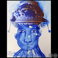 Retrato de joven mandarn - Serie AZUL dibujo sobre papel de Ricardo Migliorisi - Ao: 2018